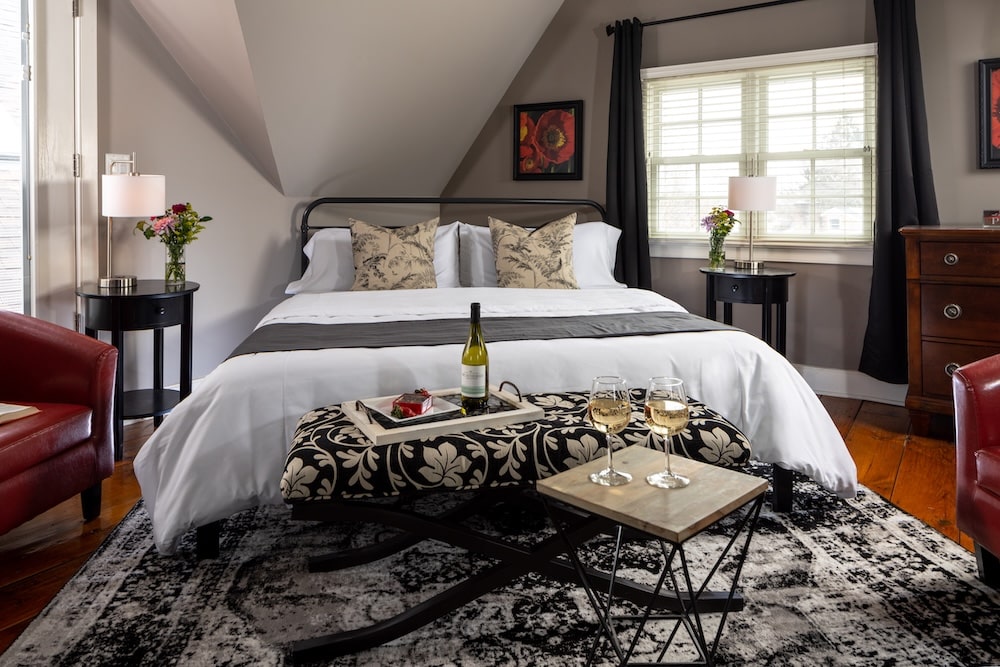 Get Your tickets to the Pennsylvania Ren Faire 7 Enjoy wine by your fireplace in this guest room at our Bed and Breakfast near Lancaster