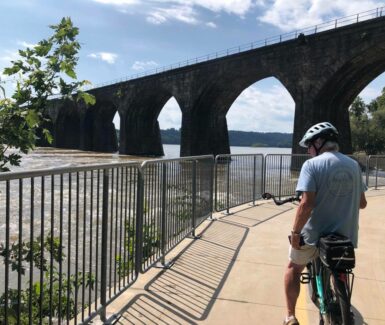 bike rider near bridge