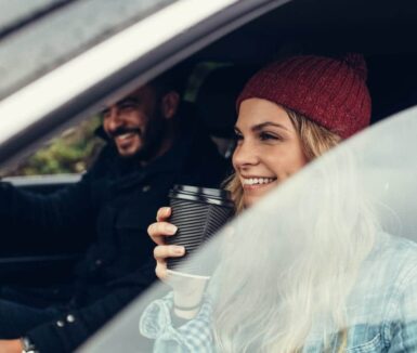 Young couple on road trip during weekend getaway from Pittsburgh