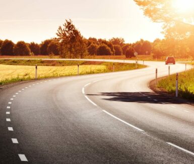 asphalt road view in countryside at beautiful sunset near Bainbridge, PA