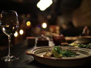 Place setting with wine at one of the top restaurants in Lancaster, PA