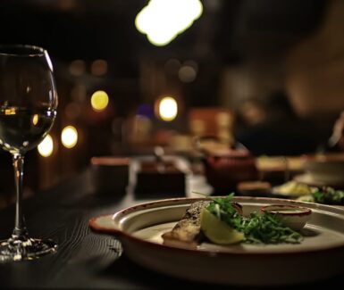 Place setting with wine at one of the top restaurants in Lancaster, PA