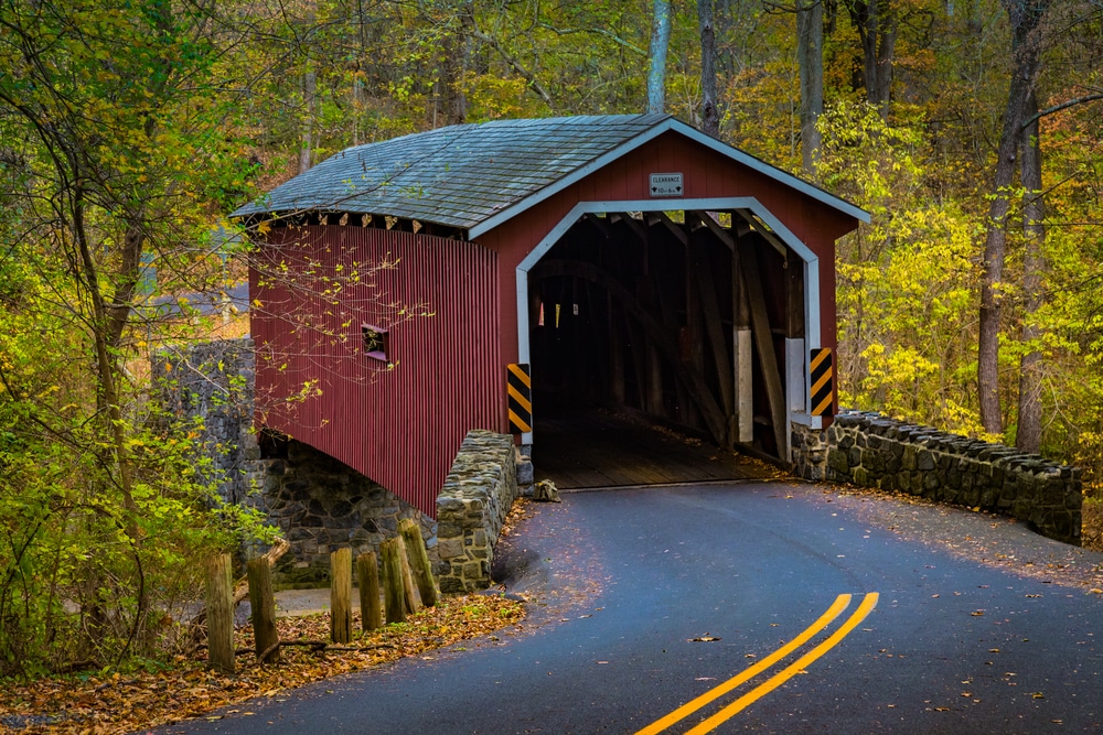 One of the covered bridges in Lancaster, PA in the fall